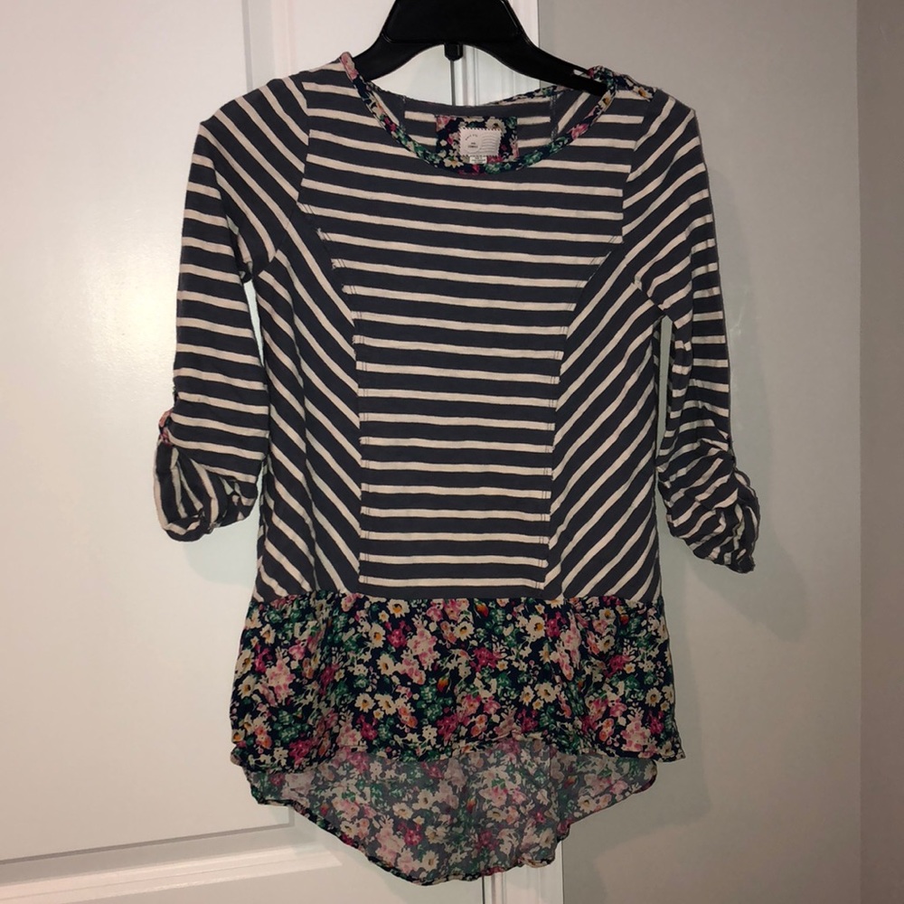 Anthropologie Striped Top with Floral hem